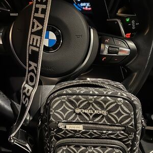 Michael Kors Black and Gray Logo Belt Bag with Branded Strap